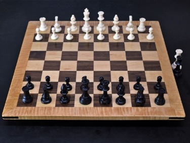 Walnut and Maple Chess Board with Curly Maple Frame image 1