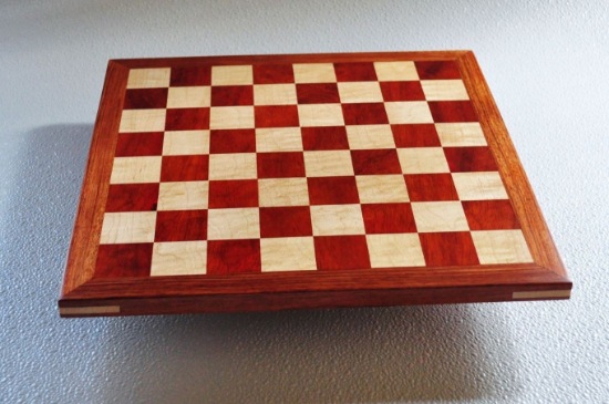 Bloodwood and maple Chess board with Bubinga Frame 1.5 inch squares image 1