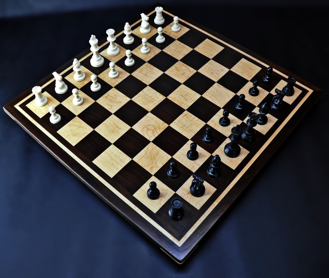 Wood Chess Board - Black Walnut and Curly Maple 2 inch squares