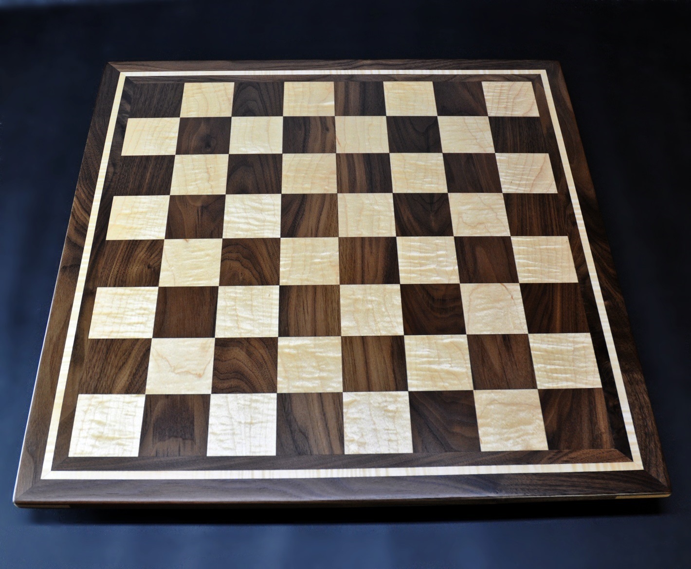 Wood Chess Board - Black Walnut and Curly Maple 2 inch squares