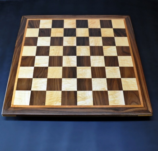 Walnut and Maple Chess Board with Cherry Wood Border 2 inch squares