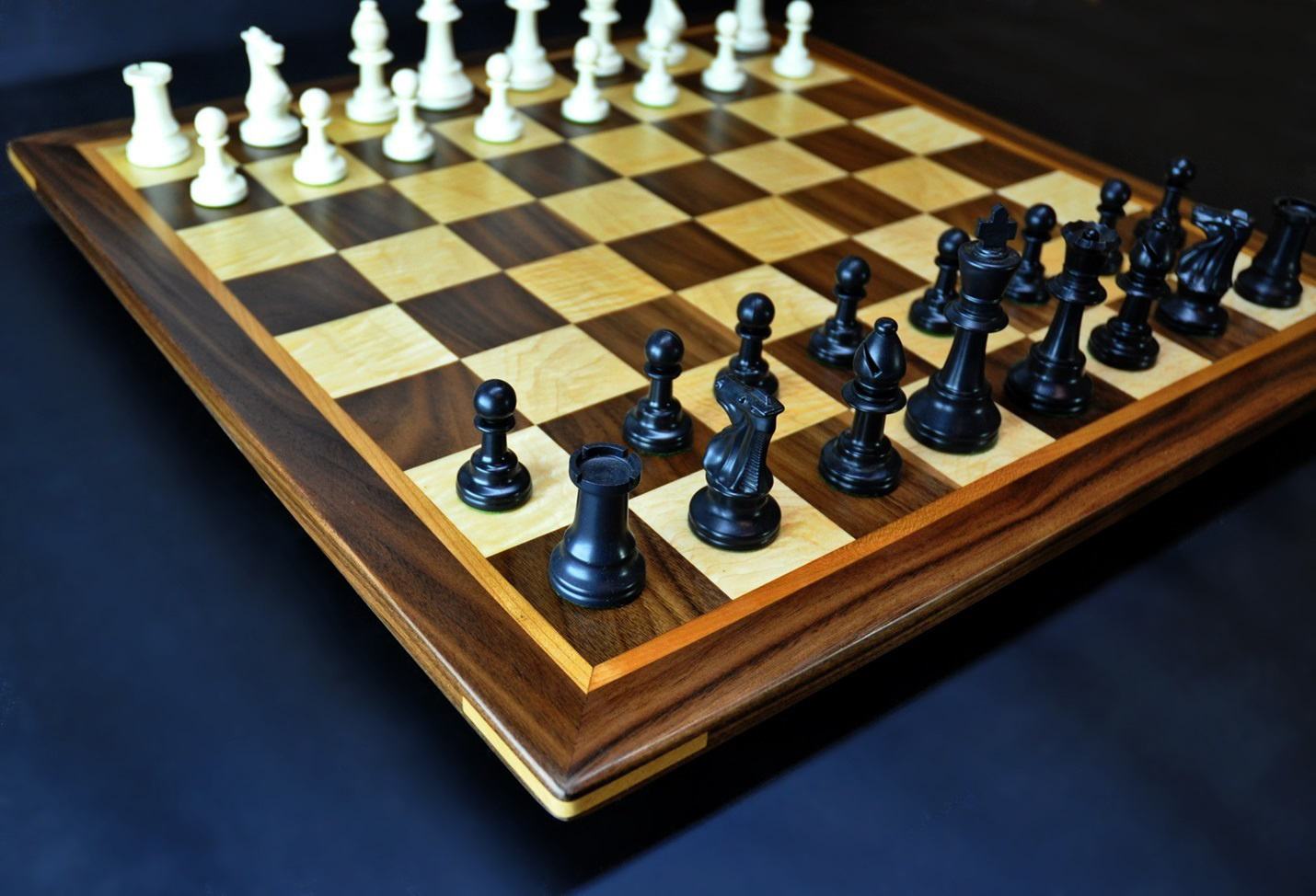 Sweet Hill Wood Chess Boards. Walnut and Maple Chess Board - 3 inch squares  - curly maple accent frame