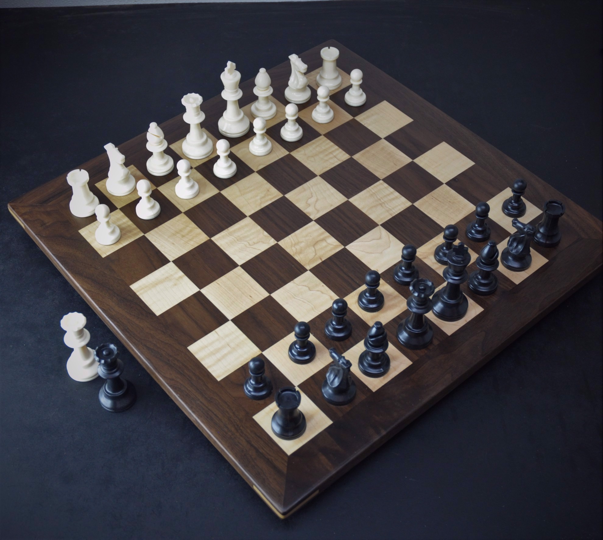 Wood Chess Board - Black Walnut and Curly Maple 2 inch squares