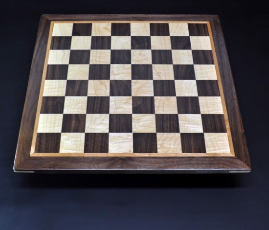 Walnut and Maple Chess Board with Walnut-Cherry Frame 2 inch squares image 1