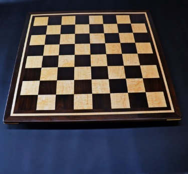 Peruvian Walnut and Curly Maple Chess board with inlay frame -2½ inch squares image 1