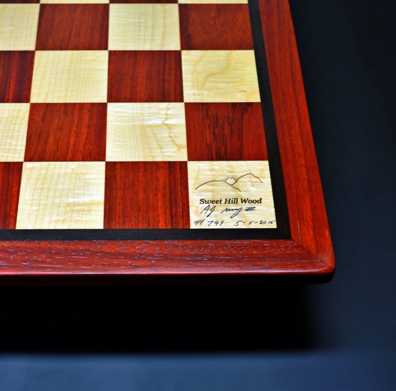 Sweet Hill Wood Chess Boards. Wenge and Maple Chess board - 1½ inch squares